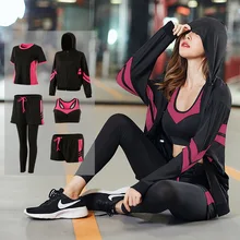 Женский спортивный комплект из 5 предметов, одежда для тренировок, спортивный бюстгальтер и леггинсы, комплект спортивной одежды для женщин, одежда для бега, фитнес-йога, набор S-4XL