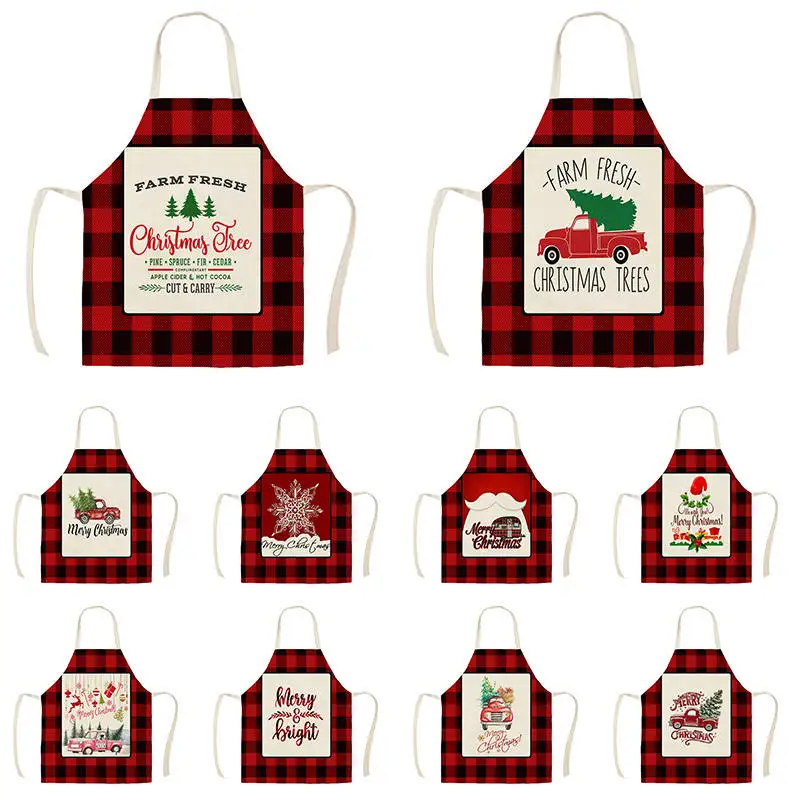 Merry Christmas Kitchen Apron Happy New Year Xmas Decor Sleeveless Cotton Linen Aprons for Men Women Home Cleaning Tools WQL902