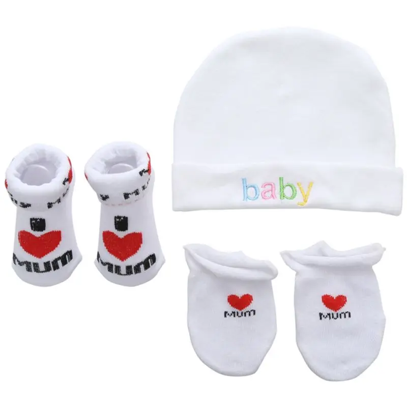 Cute Baby Boys Girls Socks Cap Set Cartoon Cotton Hat and Gloves G99C