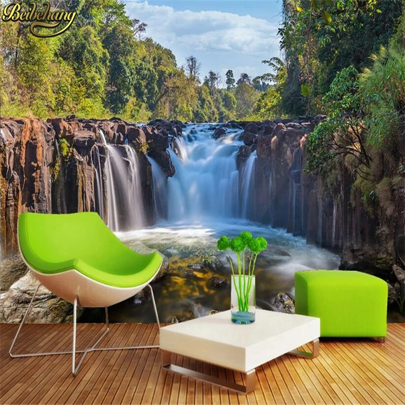 

beibehang Nordic TV background 3d wallpaper modern Large Forest creek waterfall woods wallpapers living room bedroom decoration