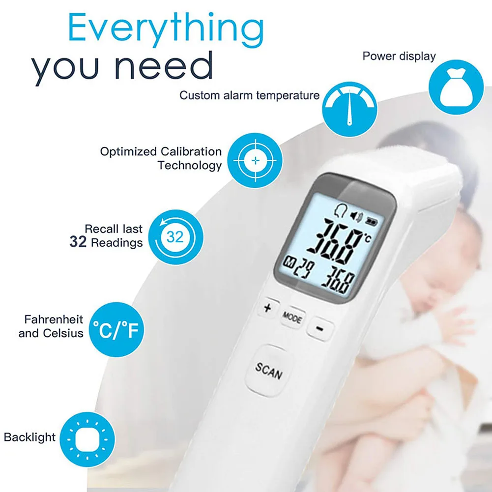 Baby Thermometer Infrared Digital Electronic LCD Body Measurement Forehead Ear Adult Body Fever IR Temperature Measurement FDA