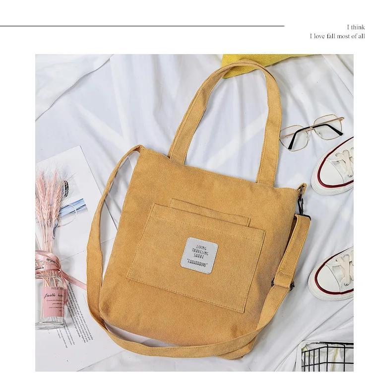 2021 New Literary Canvas Bag Women's Single Shoulder Messenger College Style Student Portable Corduroy Handbag