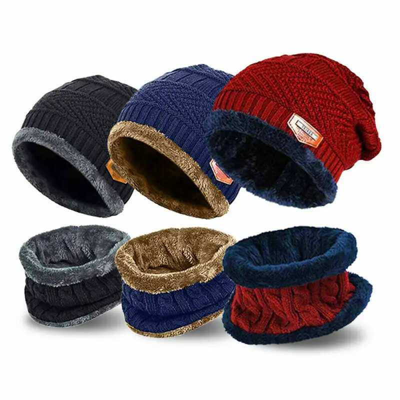 Американские стоковые Новые мужские и женские шапочки шляпа теплый шарф на шею Зимняя Термальная Лыжная шапка набор