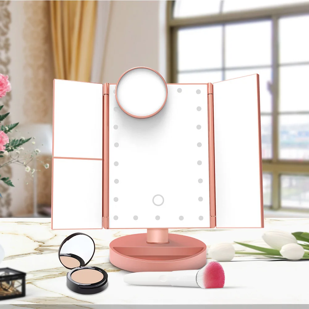 Макияж зеркало светодиодный сенсорный экран 22 светодиодный s 1X/2X/3X/10X увеличительные зеркала 3 Складные регулируемые зеркальный стол настольный макияж