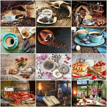 

HUACAN Paint By Numbers Coffee Drawing On Canvas HandPainted Food Art Gift DIY Landscape Picture By Number Cup Kits Home Decor