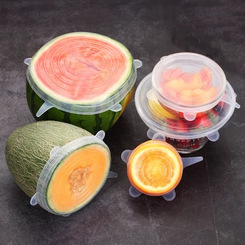 

6 Pcs/Set Reusable Silicone Stretch Lids Food Wrap Bowl Pot Lid For Cookware Pot Cover Cooking Kitchen Accessories