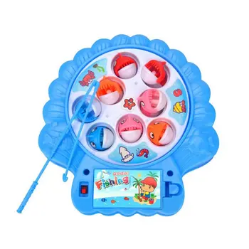 

Kids Electronic Magnetic Fishing Toy Set Musical Rotating Fishing Game Outdoor Sports Toys Double Layer Shell Shape Fishing Toy