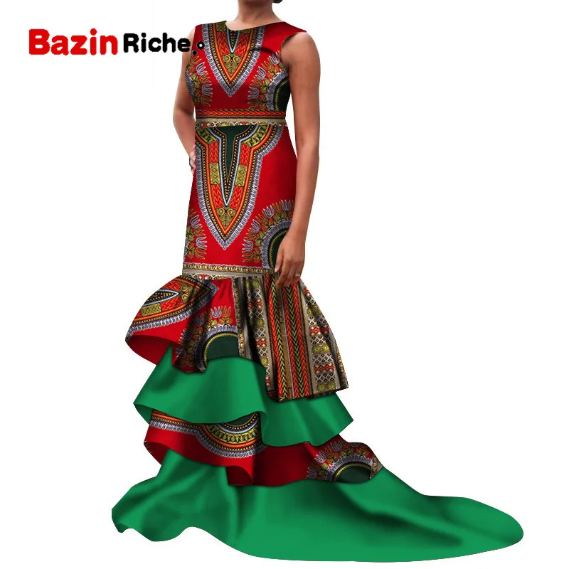Базен Riche африканская женская одежда сексуальное лоскутное без рукавов Длинные платья русалки вечерние платья Vestidos Африканский принт