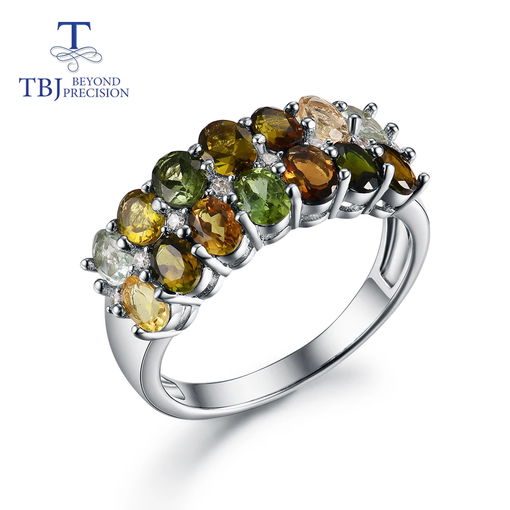 Elegant classic gemstone Ring natural fancy color tourmaline Ring 925 sterling silver fine jewelry for girl gift tbj promotion