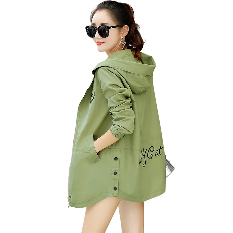 2020 новый осенний Тренч с буквенным принтом женская тонкая ветровка капюшоном и