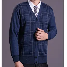 *#Best Price Men Autumn Winter Knitted Cardigans Mature Casual Plaid Blue Gray V-neck Warm Fleece Liner Sweaters Father Thicken Wool Knitwear *#Best Price Men Autumn Winter Knitted Cardigans Mature Casual Plaid Blue Gray V-neck Warm Fleece Liner Sweaters Father Thicken Wool Knitwear