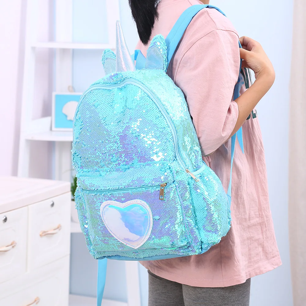 Kawaii Sequins Unicorn Large Backpack Girls Children's School Bags Kawaii Schoolbags Kids Back Pack Fashion 2022 kids trolley bags for backpack schoolbags luggage for children 2 6 wheels expandable rod high function trolly accessories