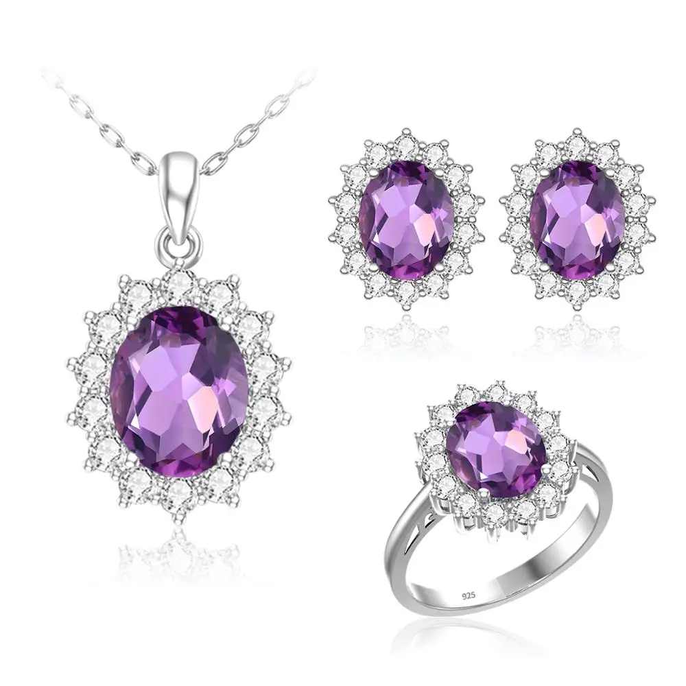 

Bridal Jewelry Sets Women Romantic Wedding Silver Ring Earring Pendant Snowflake Amethyst Luxury Jewelry For Girlfriend Gifts