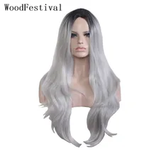 WoodFestival черный серый синтетический парик термостойкие парики для женщин волнистые длинные волосы косплей