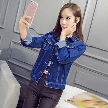 

New Short Denim Jacket Women's Solid Color Long Sleeve Slim Denim Top Dropshipping
