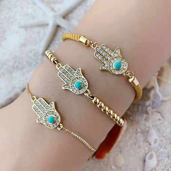 Fashion Boho Blue Stone Rainbow Bracelets for Women vintage Gold Copper Zircon Beaded Palm Crystal Bracelet wedding jewelry