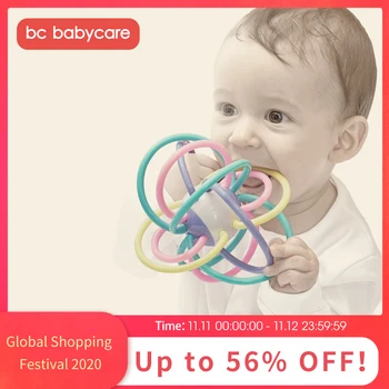 

BC Babycare 2020 Pleasing Rattle Sound Sensory Baby Teether Toy Ball Safe Soft Sensory Newborn Baby Teething Toy Plastic Loops