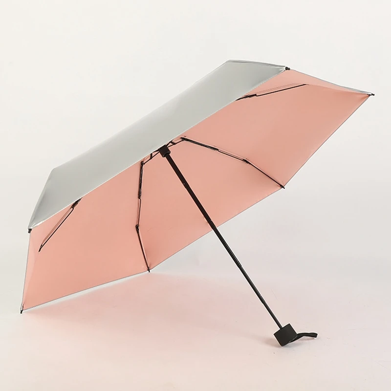 ABZB-Titanium Silver Sunscreen Umbrella an ti-UV Silver Glue Five Fold Umbrella Parasol Female Rain Umbrella Mini Compact Foldin