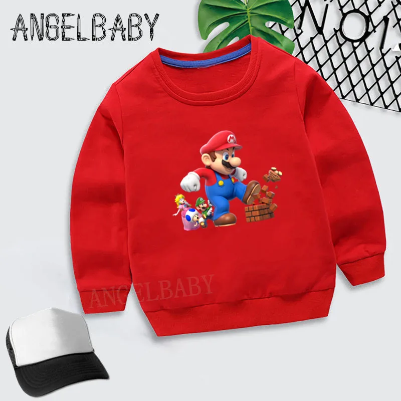 Kids Cartoon Super Mario With Luigi Hoodies Children Autumn Tops Baby Cotton Clothes,Boys Girls Sweatshirt KYT5175