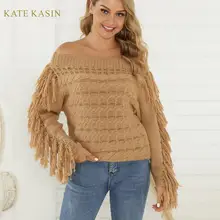 *#Best Price Kate Kasin Sweaters Off Shoulder Boat Neck Knitwear Women's Sexy Autumn Winter Tassel Pull Trui Knitted Pullover Sweter Jumper *#Best Price Kate Kasin Sweaters Off Shoulder Boat Neck Knitwear Women's Sexy Autumn Winter Tassel Pull Trui Knitted Pullover Sweter Jumper