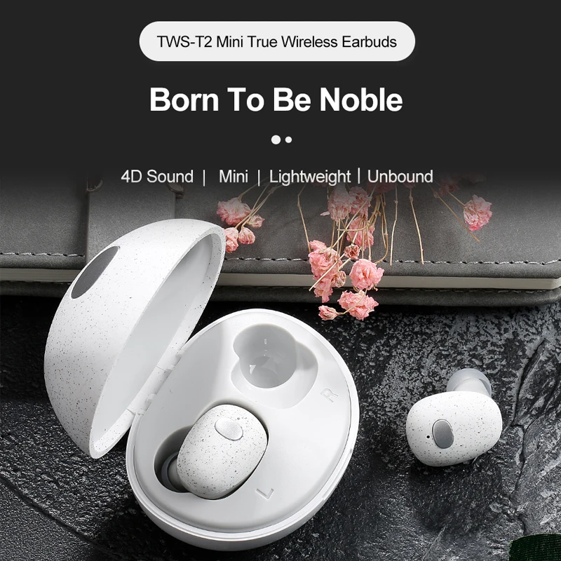 

TWS T2 Mini White Bluetooth 5.0 Binaural Earphone Balanced Sound HD Call IPX7 Waterproof True Wireless Earbuds 4h Play Time