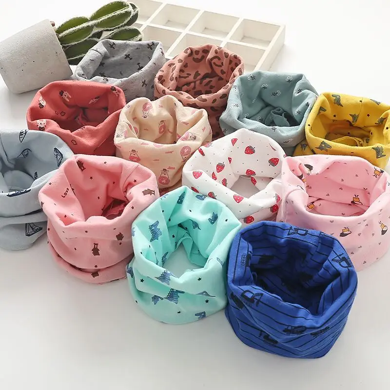 Children Scarf Korean Cotton Children's Scarf LIC Printed Cartoon Plaid Ring Scarves for Girls Winter Warm Snud for A Boy