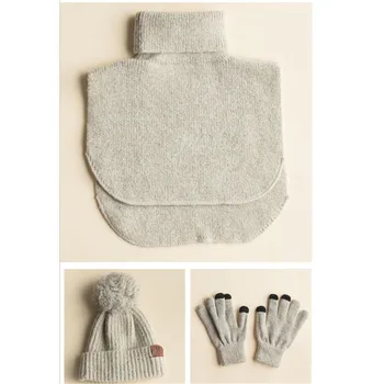 

Women Solid Knitted Scarf Hat & Glove Sets with Telefingers Gloves Ladies Girls Ribbed Beanie with Self Pompom and Poncho Warm Winter Sets Female Marled Pink Grey Black Hat Cape Sets