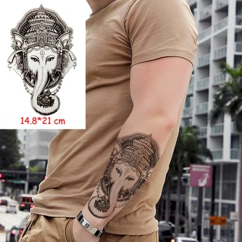 

Waterproof Temporary Tattoo Sticker Ganesha elephant head Indian style tatoo Body Art fake tattoos Women/Men lady 14.8*21 cm