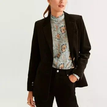 

Autumn and winter women's suit casual solid color pocket decorative corduroy suit