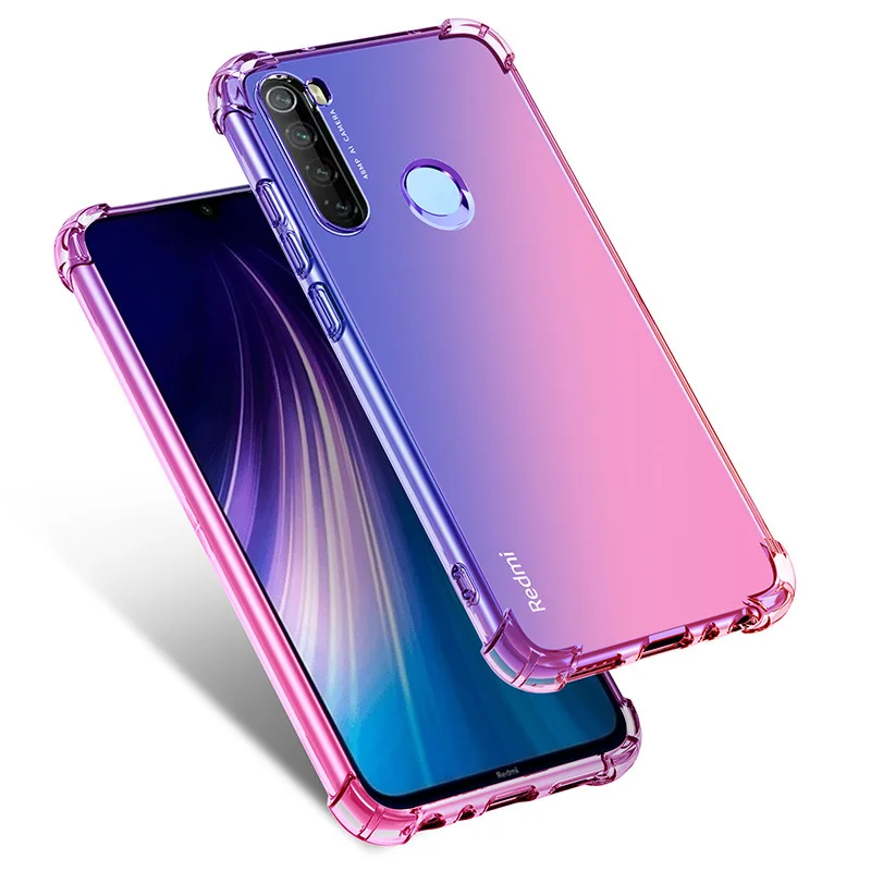 С четырьмя воздушными угловой градиентный Прозрачный чехол для Xiaomi mi 9 Honor 8 Lite 9SE CC9 Pro CC9E A3 A2 Примечание 10 Red mi Note 8, 7, 6, 8T 5 K20 Pro 7A 8 8A - Цвет: Blue and Pink