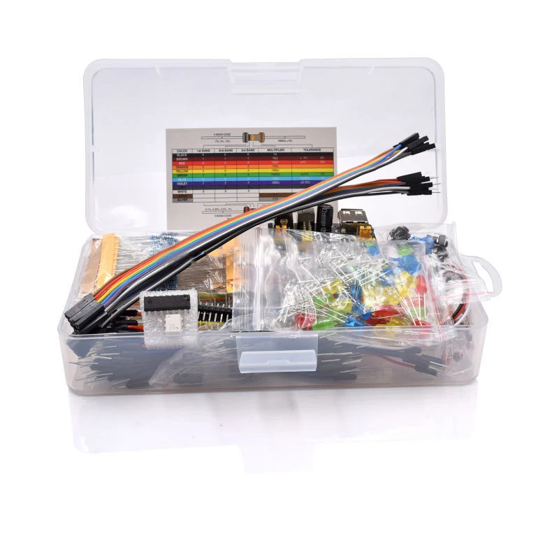

Electronics Component Basic Starter Kit With 830 Tie-Points Breadboard Cable Resistor Capacitor Led Potentiometer