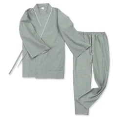 Chinese Style Retro Men's Cotton Pajamas Traditional Ancient Kimono Yukata Bathrobe Pants Set Sleep & Lounge Taoist Priest Wear