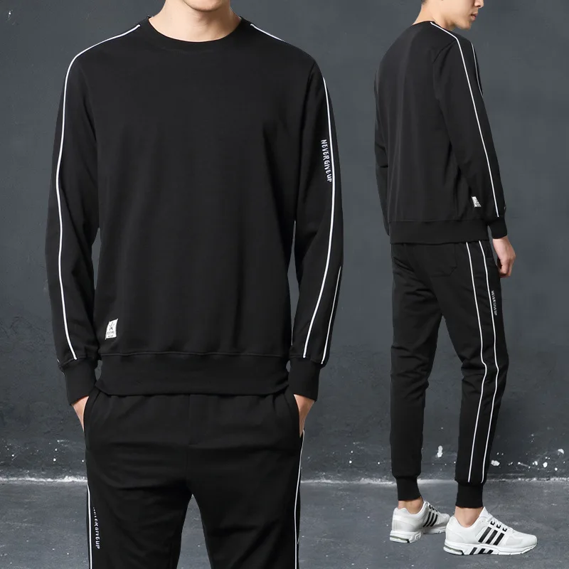 

Hoodie Casual MEN'S Suit Autumn Daily Life Sports Two-Piece Set Crew Neck Long-sleeved Sweater Pure Cotton Running shi shang zhu