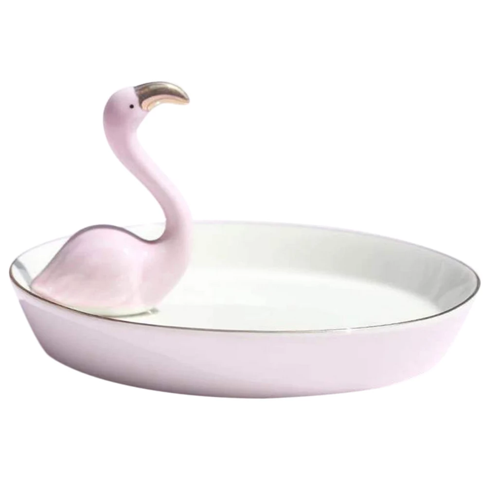 Flamingo Ceramic Trinkets Necklace Holder Dish Jewelry Storage Tray