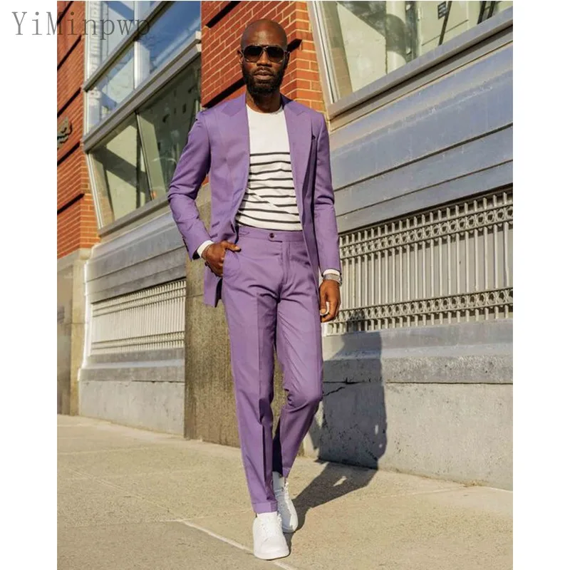 Light Purple Men Suits Peaked Lapel 