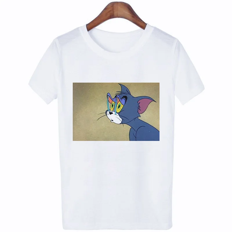 Женская футболка с изображением мыши, Джерри, дышащего кота, Тома, кавайная футболка, летняя повседневная футболка в стиле Харадзюку - Цвет: 3988