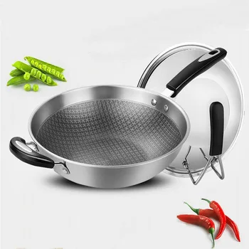 

304 stainless steel Wok nothing Lampblack Non stick No coating Three layer steel Flat bottom Wok cookware kitchen pot