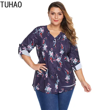 

TUHAO 2020 Spring Plus Size Woman's Blouses Shirt Tops Lady's Shirts Printed Office Lady Mother Clothing Casual Blouse Top LZ17