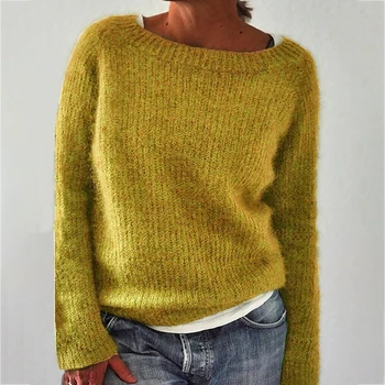 Women Autumn Winter Knitted Pullover Sweater Women Long Sleeve Round Neck Solid Color Sweater Casual Loose Femme Clothes 2020 autumn and winter new loose knitted sweater women pullover long sleeve women pullover casual color block striped sweater