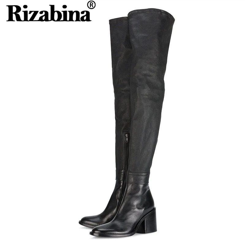 RIZABINA/сапоги из PU искусственной кожи размера плюс 32 45 женские сапоги до колена