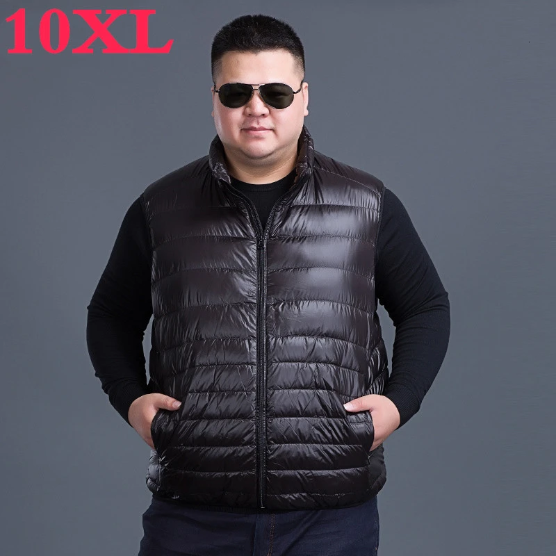 10XL модный жилет ультра легкий пуховик жилет без рукавов и без воротника для мужчин повседневное пальто мужской пуховик на утином пуху для зимы