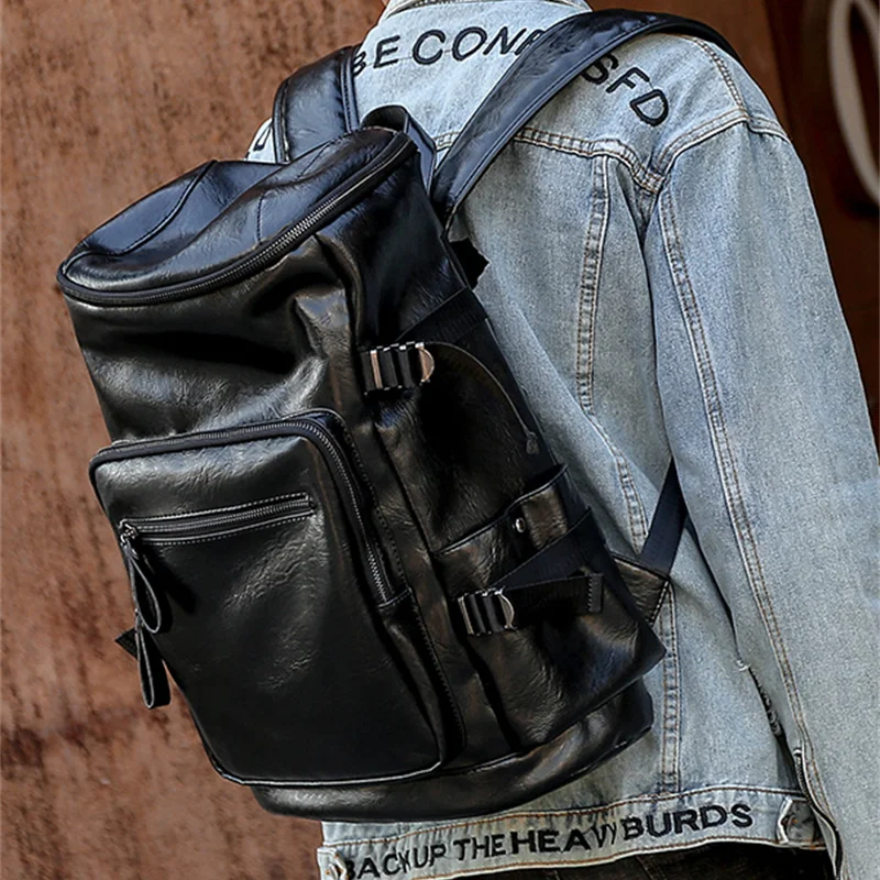 PU Leather Backpack Men Travel Bag Waterproof Simple Style School Bags for Teenage Casual Fashion Pack Anti-Theft Bagpack