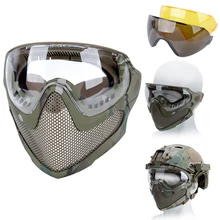 

Tactical Mask Tracer Airsoft Mask Impact Resistant Matching FAST Helmet Steel Mesh Eye Protection Goggles For Hunting Paintball