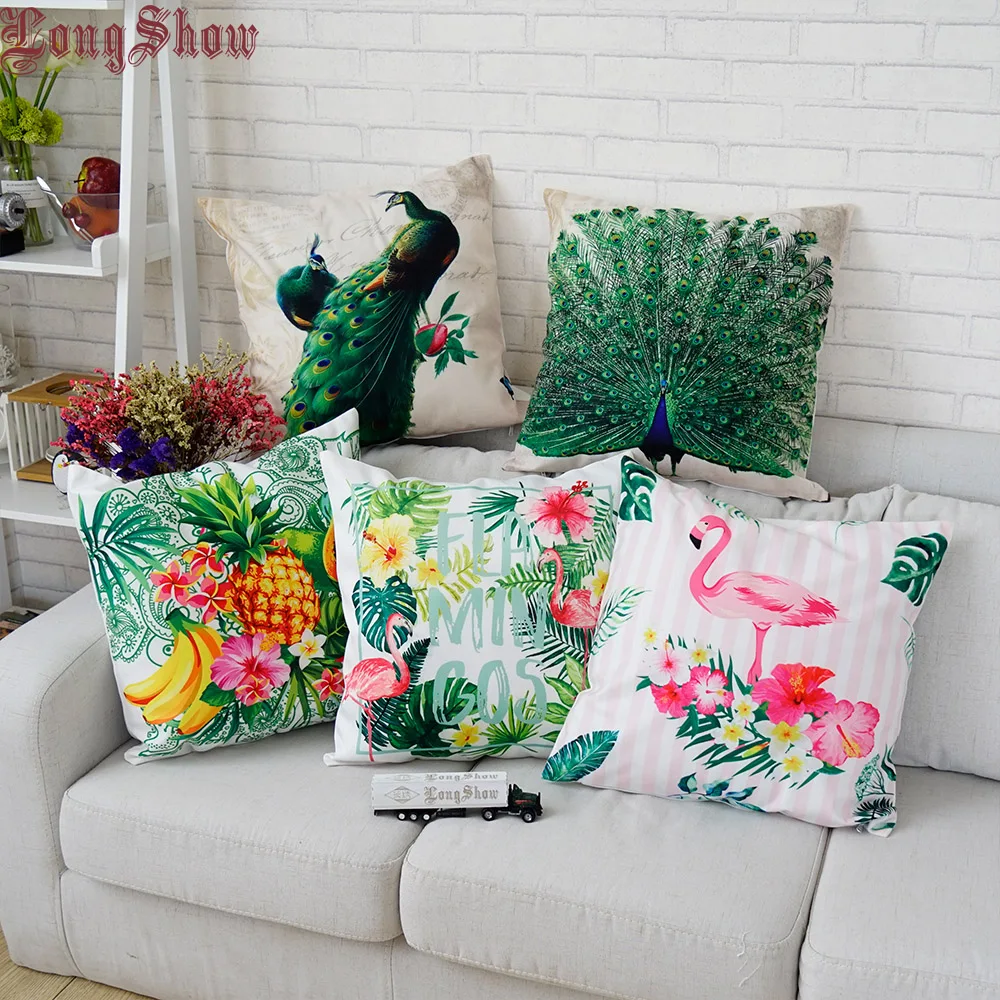 Чехол для подушки из хлопка и льна с рисунком фламинго 45x45 см|pillow case|embroidered pillow