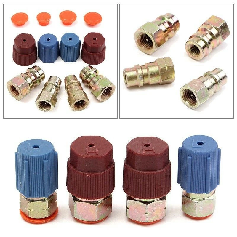 

4x AC R-12 to R-134a Retrofit Conversion Adapter Fitting 7/16 3/8 SAE Valves Kit Automotive Air Conditioning Valve Core Set Tool