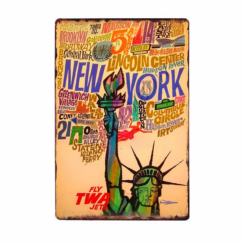 Нью-Йорк металлическая жестяная вывеска Винтаж чудо-город настенная живопись плакаты Флаг США Бар Паб Ретро Статуя Свободы Декор WY103 - Цвет: 14