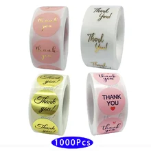 

1000Pcs Roll Korean Cute Gold Foil Floral Thank You Stickers Aesthetic Washi Tape Scratch Kawaii Seal Self-adhesive Label Decor