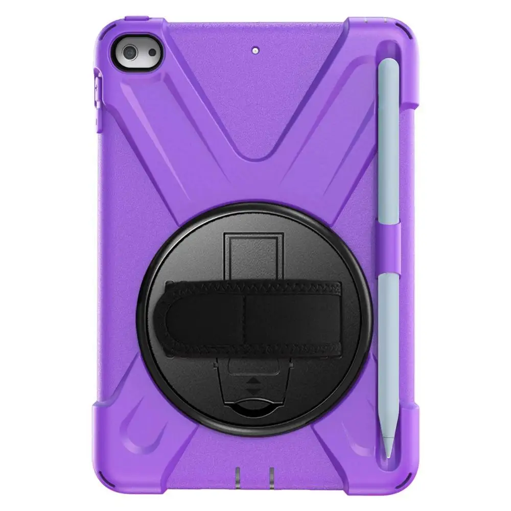 purple Детский противоударный чехол для iPad Mini 5 4, вращающийся на 360 градусов, прочный Чехол из поликарбоната с ремешком на руку, чехол-подставка для iPad Mini 4 5, чехол - Цвет: purple