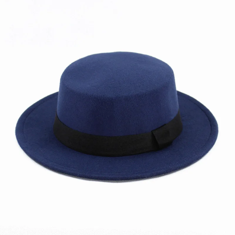 Navy blue Модная шерстяная шляпа для женщин и мужчин, фетровая шляпа с широкими полями, шляпа игрока - Цвет: Navy blue