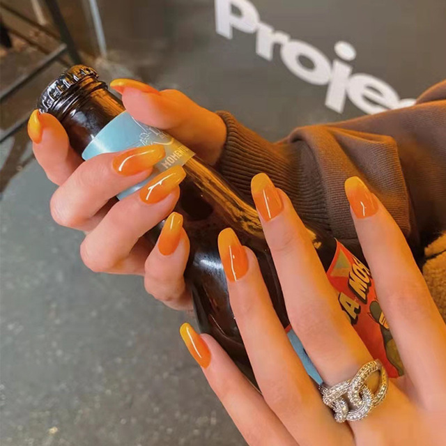 Detachable Jelly Gradient with design False Nails Wearable Ballerina Coffin Fake Nails Full Cover Nail Tips Press On Nails